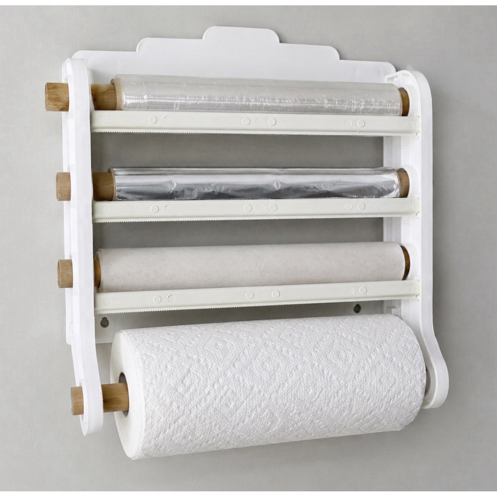 Vintage Wall Mount Kitchen Wrap Organizer Paper Towel Holder Plastic Wrap Foil